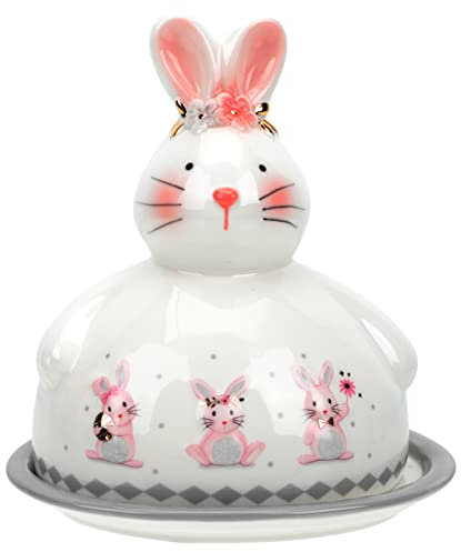 Yardwe Rabbit-shaped Butter Dish Adorable Baking Plate Ceramic Butter Container With Lid