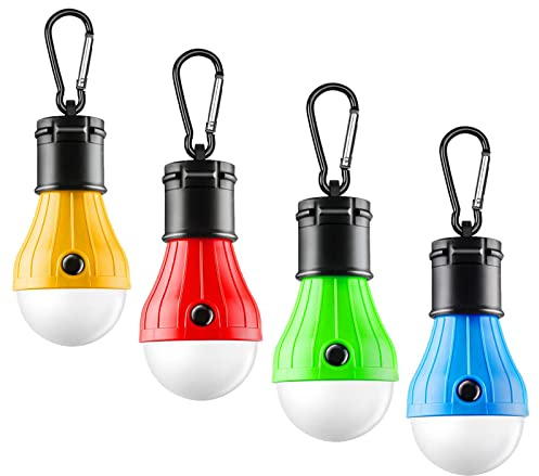 4 Pcs Campinglampe,LED Zeltlampe,Zeltlampe mit Karabine,Kinder Glühbirne Set,Rucksack Licht,Tragbare Wasserdicht Camping lampe Für Garten,Garage,Angeln,Abenteuer,Camping,Alltagsdekoration