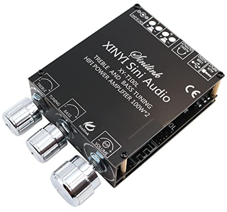 Hsthe Sea Scheda amplificatore da 100 W + 100 W con controllo alti e bassi DC 5-24 V BT e ingressi AUX Scheda AMP stereo a 2.0 canali per altoparlanti wireless fai-da-te