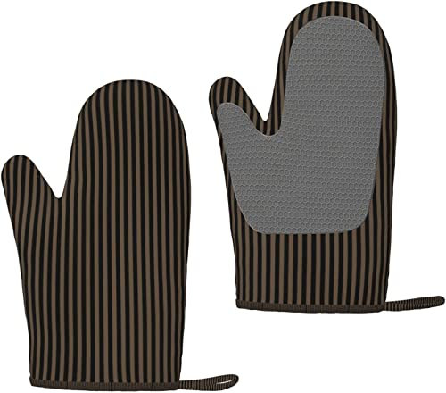 Gants de Four en Silicone à Rayures Marron Noir Gants de Cuisine antidérapants, Gants de Cuisson résistants à la Chaleur Une Paire