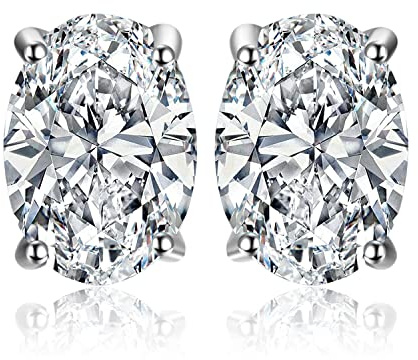 JewelryPalace 2ct Classique Taille Ovale Solitaire Cubic Zirconia Boucles d'oreilles Argent 925 Femme, Or Blanc 14k Petite Clous d'oreilles Pierre Fille, Diamant Simulé Ensemble Bijoux Mariee Mariage