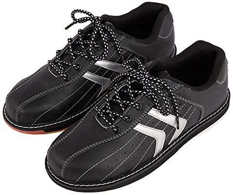 SDEQA Chaussures De Boulingrin pour Hommes Chaussures De Bowling pour Débutants Et Avancés Chaussures À Lacets en Cuir Antidérapantes Et Légères,Noir,43 EU