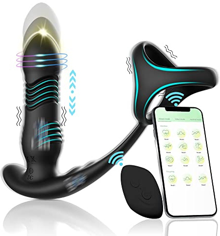 Grandes vibradores anales para hombres vibradores de próstata con 10 vibraciones, vibradores anales y funciones de empuje, irritación de próstata, para hombres con anillos de tapón triangulares
