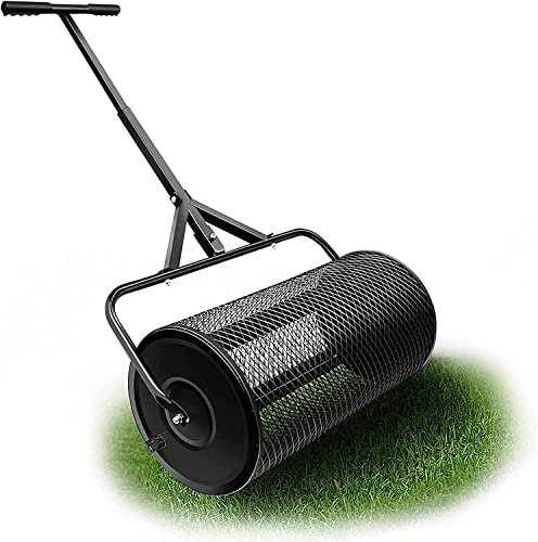 61 cm Rasenstreuer & Gartenstreuer Kompoststreuer Miststreuer mit seitlichen Verriegelungen Rasen und Garten Torf Mooswalze, pulverbeschichteter Stahlgitterkorb zum Verteilen von Gülle, oben