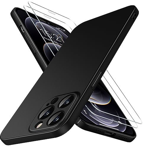 Natiiozie Ultra Dünn Handyhülle kompatibel mit iPhone 12 Pro Hülle PP Case mit 2 Stück Schutzfolie, Slim Leicht Hartschale mit Voll Kameraschutz Kratzfeste Matt Schutzhülle - Schwarz