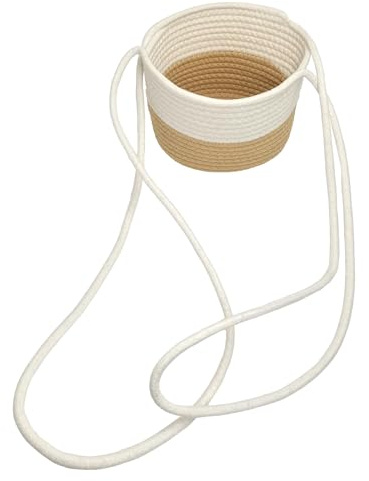 VIERSHU Makramee Blumentopf Hängend Innen Aussen Geflochten Pflanzenkörbe 20cm Durchmesser Boho Blumen Seegras Pflanzentopf für Haus Garten Hochzeit Wanddeko Braun + Weiß