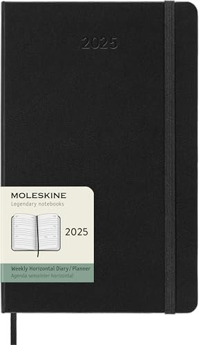 Moleskine Weekly Planner, Horizontale 12-Monats-Wochenplaner 2025, Fester Einband und Elastischer Verschluss, Farbe Schwarz, Großes Format 13x21 cm