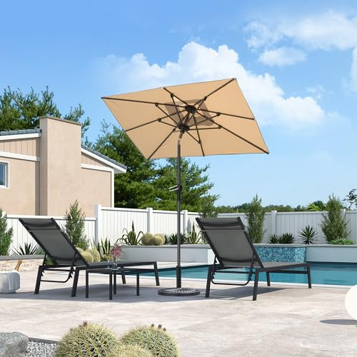 PURPLE LEAF Sonnenschirm 180 x 120 cm, Balkonschirm mit Kurbel und neigbar, Rechteckiger Gartenschirm Marktschirm mit UV-Schutz, Gestell Aluminium, Beige