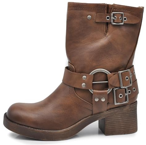 IF Fashion Botas De Tobillo Botines Biker Anfibios Motociclista Hebillas Correas De Mujer 660, 660 Brown, 38 EU
