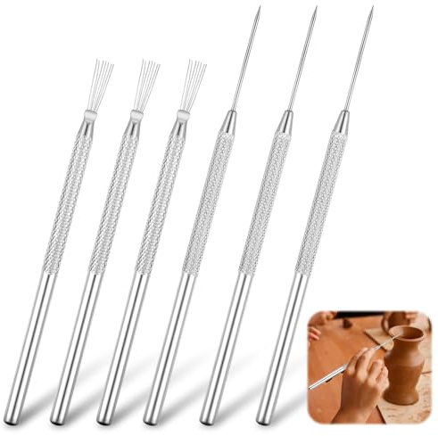6 Stück Modellierwerkzeug Töpfernadel Clay Needle Tool Ton | Edelstahl Punktierwerkzeuge Ton Werkzeug Clay Pin Sculpture Needle Dotting Tool