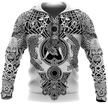 Wikinger Tattoo Hoodie Langarm Sweatshirt Dragon 3D Druck Nordische Mythologie Amulett Hoodie Skandinavische Kleidung Viking Geschenke für Männer