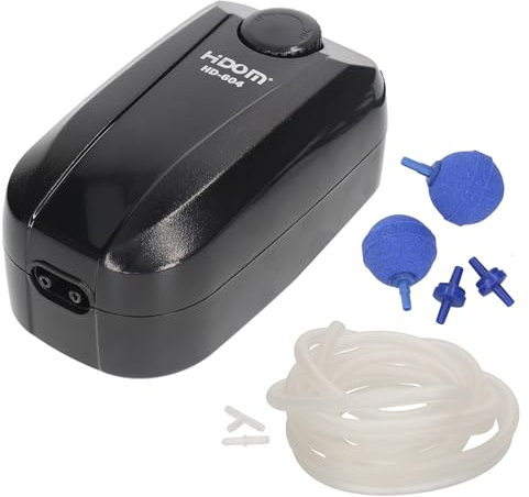 Hidom Ultra Quiet Adjustable Aquarium Air Pump 5.4L/min Double Outlet Air Pump For Tropical or Marine Fish Tanks Upto 500L With Check Valves, Air Stones and Airline Tubing