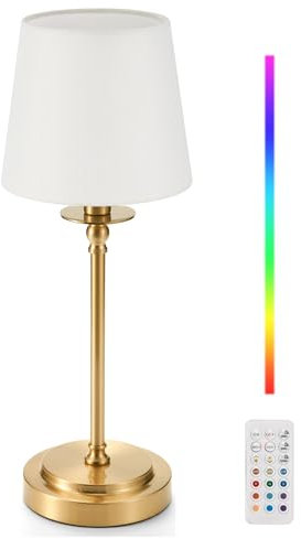 EGOBASIC Akku Tischlampe Aufladbar mit Fernbedienung, Kleine Tragbare Tischlampe Kabellos mit Timing, Dimmbar 12 RGB Farben, Esstisch Wohnzimmer Schlafzimmer Leinen Bedside Lamp Touch Dimmable