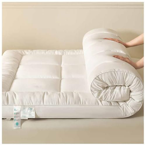 HUMAJORY Japanische Bodenmatratze, Futon-Matratze, Bodenmatratze for Erwachsene, Aufrollbare Schlafbett-Campingmatratze, Japanisches Futonbett, Gesteppte Matratzenauflage(White,200x220cm)