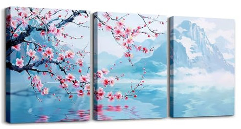Loussiesd Rosa Kirschblüte 3er Poster Set Blüte Blumen Muster Wandbilder Set für Zimmer Dekor Botanische Floral Printed Picture Wandbilder Natürliches Thema Deko Bilder