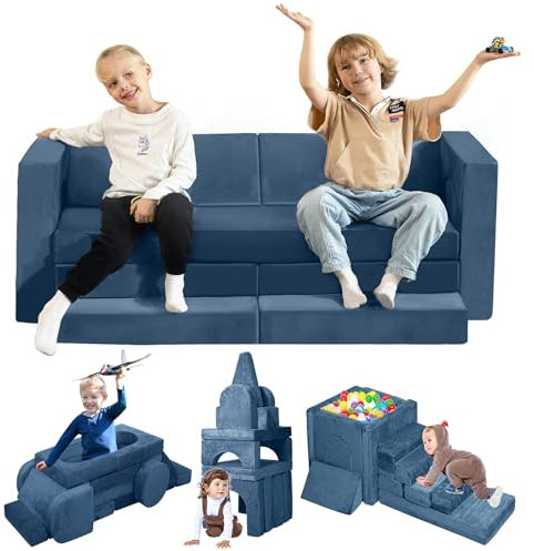Gilire 18PCS Spielsofa Kindersofa, Modulares Schaumstoff Bausteine Sofa für Kinder, 1000+ DIY Kreativ Couch mit Rutsche & Treppe, Schlafsofa & Kuschelecke für Kinderzimmer, Spielen und Schlafen