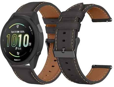 LanQii 20 mm läderarmband för Garmin Forerunner 165/165 Music/245/645/Vivoactive 5/3/3 music ersättningsarmband i mjukt läder