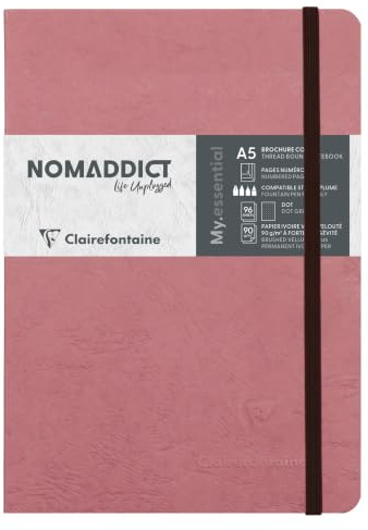 Clairefontaine 793436C - Notizbuch - Kladde My.essential, Kollektion Age Bag, DIN A5 14,8x21 cm, 96 Blatt dot elfenbein, Altrosa, 1 Stück