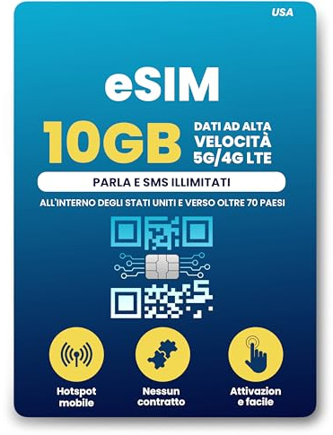 H2O Wireless eSIM 30 Jours USA, Carte eSIM Prépayée avec 10 Go de Données 4G LTE/5G Haute Vitesse Illimitées & 5 Go de Point d'Accès Mobile, Appels & SMS vers 70+ Pays, Carte SIM Mobile USA