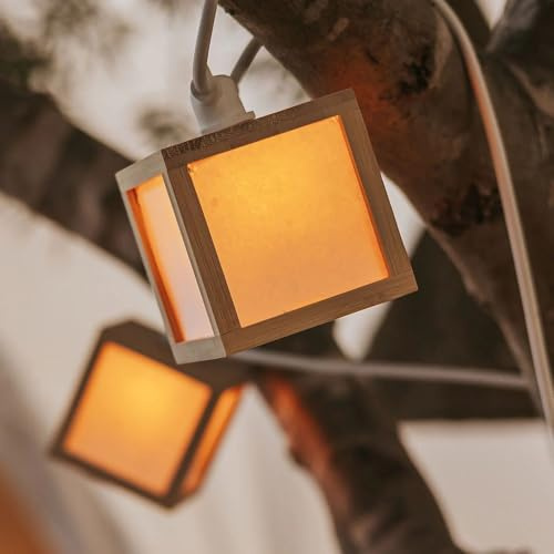 LED Solarlichterkette IP44 5 m lang +3m Kabel Bambusschirme 1800 K Modern Außenleuchte Garten Lichterkette außen Balkon Terrasse
