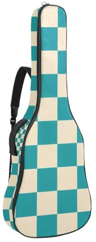 Tasche für Akustikgitarren, weiche Gitarrentasche mit 2 Taschen und Schlaufe zum Aufhängen auf der Rückseite, für 40, 41, 42 Zoll E-Bass, klassische Gitarren, Quadrate von Türkis und Creme, Multicolor