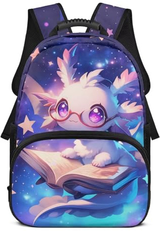 UOIMAG Joli sac d'école pour enfants Sac à dos pour ordinateur portable 17 pouces Sac à dos décontracté pour la rentrée scolaire, Axolotl Livre de lecture, taille unique