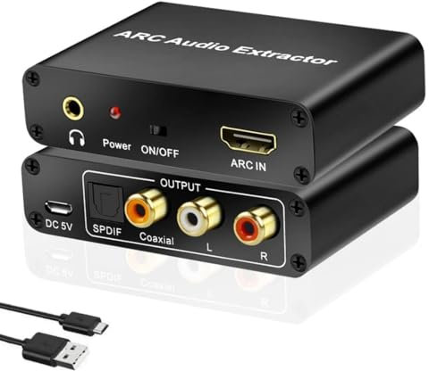 FiTspi HDMI ARC Audio Extractor, Digital DAC to RCA, Coax SPDIF 3.5mm L/R Stereo Audio Converter for HDTV Amplifier Soundbar Speaker, 192KHz High-Fidelity audio Splitter Adapter