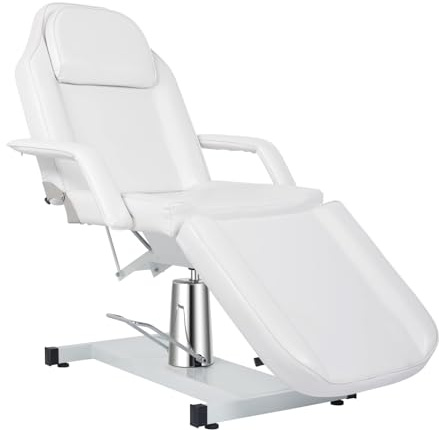 Bonnlo Hydraulische Massageliege Verstellbar, Kosmetikliege Verstellbar, Mobile Massageliege, Massagetisch mit 3 Abschnitten verstellbare Rückenlehne & Fußstütze, 360°-Drehung für Massage & Spa
