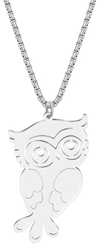 LONYOO Eule Geschenke für Damen Mädchen Niedliche Eule Anhänger Halskette Edelstahl 18 Karat Vergoldeter Schmuck Natur Vogel Halsketten Anhänger Geschenke für Vogelliebhaber (Versilbert)