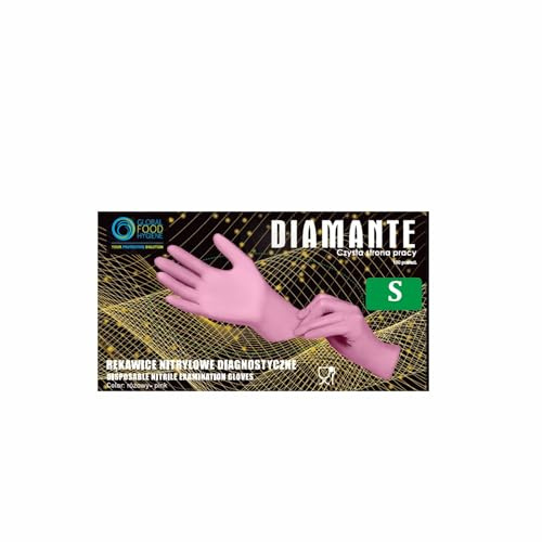 Global Food Hygiene Diamante Nitrilhandschuhe Rosa 100 Stück - Gr. S - Einmalhandschuhe Puderfrei & Latexfrei, Medizinische Qualität EN 455 & EN 374, Untersuchungshandschuhe Pink (S)