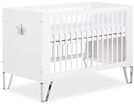 Sleepy shop 24 YOUR PERFECT MATTRESS Babybett 120x60 cm Krone für EIN Mädchen Kinderbett Holz – höhenverstellbar, Gitterbett aus Massivholz, modernes Design, Babybett für Neugeborene und Kleinkinder
