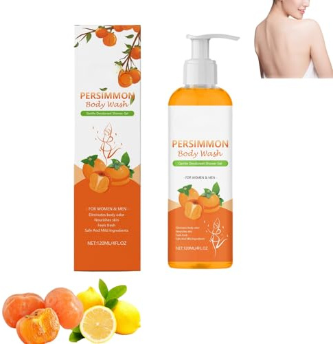 Persimmon Body Wash, Desodorante Natural Gel de Ducha para Hombres y Mujeres, Jabón de Caqui, Detergente Corporal, Control de Olor con Fragancia Fresca, Limpieza Profunda, Hidratante (1pcs)