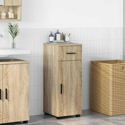 Zeehear badrumsskåp Sonoma-ek 30 x 35 x 80 cm, trämaterial, med låda, justerbara fötter, badrumsskåp, gott om förvaringsutrymme, lämpligt för våtrum
