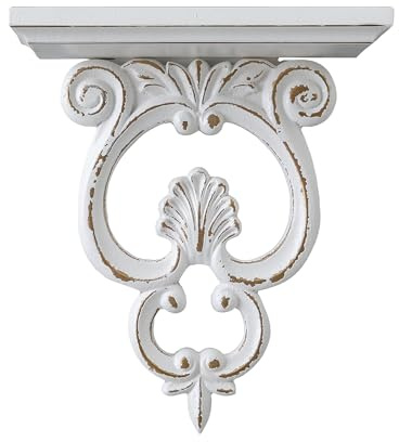 Sintosin Rustikal Wandregal Weiß Gold, Vintage Schwebendes Regal Klein, Landhausstil Schweberegal Weiss Wanddeko, Holzregal Wand für Wohnzimmer Schlafzimmer Flur