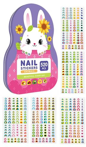Calcomanías para Uñas para Niños - 520 Piezas Decoración Para Uñas Autoadhesiva De Dibujos Animados - Pegatinas Para De Caricaturas,Para Niñas, Mujeres, Niños Y