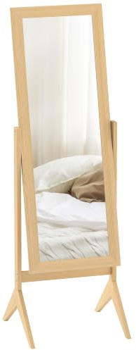 HOMCOM Miroir en Pied Inclinaison Réglable 47L x 46l x 148H cm Chêne | Grand Miroir de Sol, pour Dressing Chambre