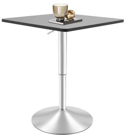KigerNee Table de bar réglable en hauteur 70-90 cm avec plateau rotatif : table haute réglable en hauteur en MDF et métal, noire, charge maximale : 150 kg, 60 x 60 cm, pour salon, cuisine, bar, bureau