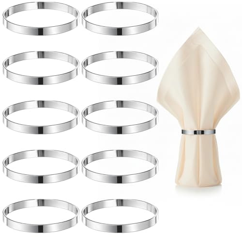 10 Pcs Stainless Steel Napkin Rings Silvery Napkin Rings Delicate Serviette Buckles Metal Napkins Ring for Dinner Table Wedding Christmas Party Table Settings
