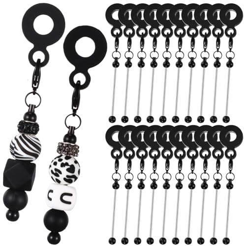 Sayglossy 20 Pcs Beadable Tumbler Straw Charm Adapters Beaded Cup Blank Bar Compatible with Stanley Silicone Pendant Ornament for DIY Jewelry Gift Tumbler Accessories (Black)