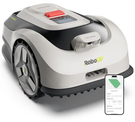 RoboUP Raccoon 2 SE Mähroboter ohne Begrenzungskabel, Ohne RTK, Max. 600㎡ Rasenfläche, 3-8cm Schnitthöhe, Intelligenter KI Rasenmäher Roboter mit 5 Ah-Schnellladen-Akku, Automatisches Aufladen