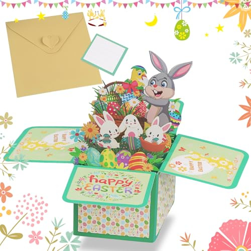 3D Lustige Pop Up Karte Klappkarte mit Umschlag und Blanko-Notiz Glückwunschkarte Ostereiern Osterbaum Osterei für Kinder Besondere Geschenkkarte oder Grußkarte zu Ostern Geldgeschenk Gutschein(Grün)