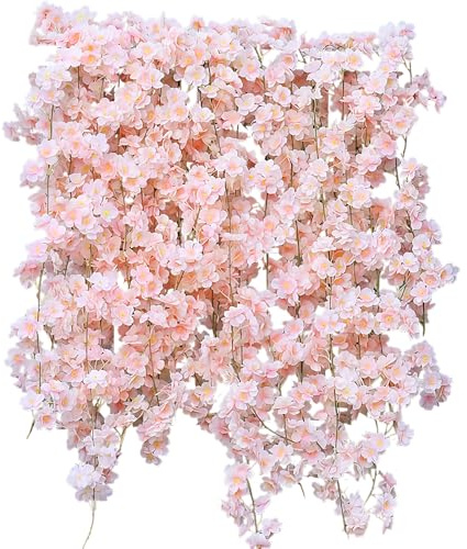Maslasee 3-Pack 180cm Pink Artificial Silk Cherry Blossom Garland, Fake Flowers Vines for Home Wedding Wall Garden Decoration, Home Decoration with Flower Garland