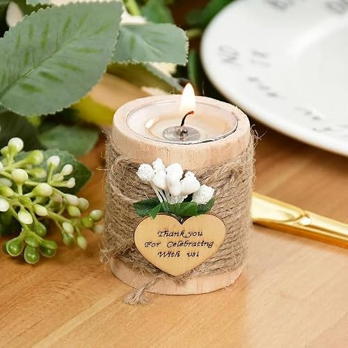 Favoritos de boda personalizados con velas, regalos de boda para invitados en paquete, portavelas de madera para tealight, boda rústica (50 piezas)