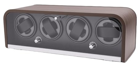 Ausla Enrollador de Relojes, Rotador Automático de 4 Ranuras con Acabado de Madera Veteada, Motor Silencioso para Almacenamiento de Relojes de Lujo