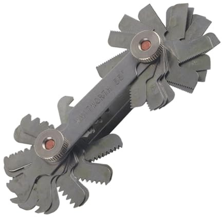 Haosie 52 piezas medidor roscado de acero inoxidable medidor de toma de rosca de 60 y 55 grados herramienta de medición sin tornillo(métrica imper)