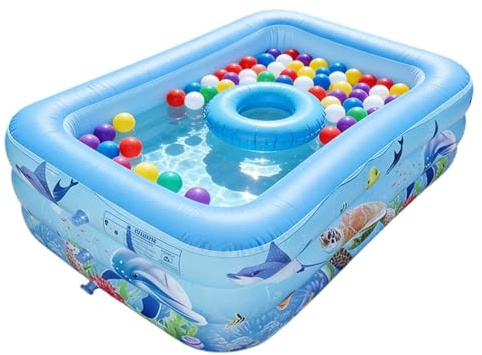CHIBIWER Aufblasbarer Pool, 140x90x43cm PVC Planschbecken Groß Rechteckig, Aufblasbare Planschbecken, Groß Planschbeckens Rechteckig Für Garten, Außenbereich, Draußen, Sommer
