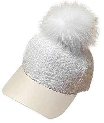BeFur Damen Winter Schirmmützen Zopfmuster Hut Bommelmütze Baseball Cap - weiß