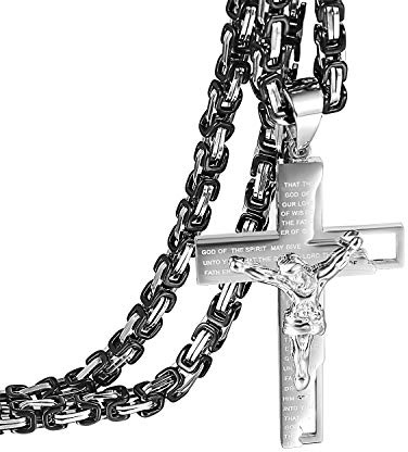 OIDEA Herren Kreuz Königskette Halskette: Jesus Kruzifix Bibel Gebet Anhänger mit Königskette Christliche Kreuzkette Schwer Biker Kette Religiöser Schmuck Geschenk für Männer Vater Freund