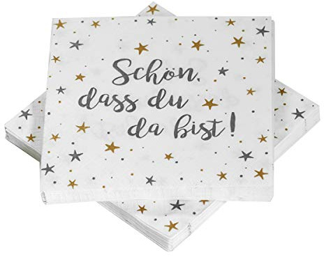 Servietten 'Sterne - Schön, dass du da bist!' - grau/gold/weiß (20 Stück)