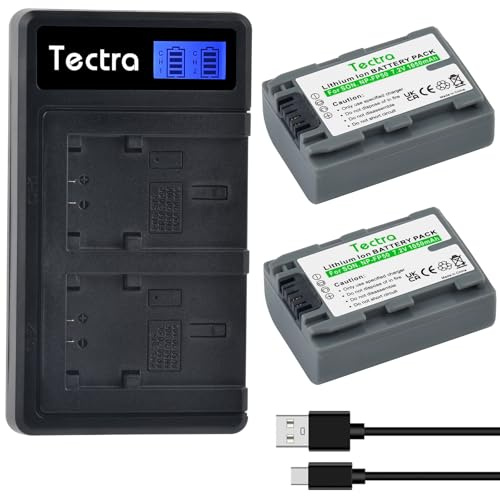 Tectra 2-Pack NP-FP50 Battery + LCD Dual Charger for Sony NP-FP30 NP-FP60 NP-FP70 DCR-DVD103 DCR-DVD105 DCR-DVD203 DCR-DVD205 DCR-DVD305 DCR-DVD92 DCR-HC20 DCR-HC21 HandyCams
